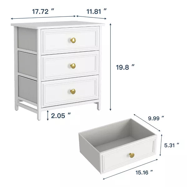 Resenkos 3-Drawer Wood Rectangle Nightstand Set of 2 Bedside Table Living Room Small Dresser, 20" Tall