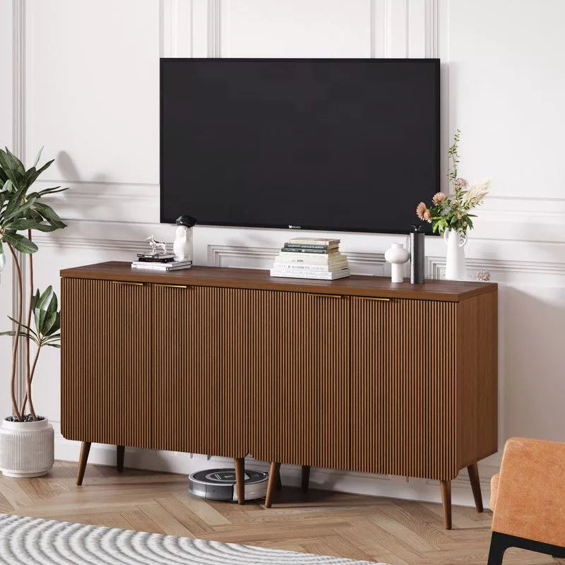 FONTOI Storage Cabinet, Sideboard Cabinet with Doors and Shelves, Buffet Cabinet with Waveform Panel for Dining Room, Walnut, 29.5*13.8*29.9