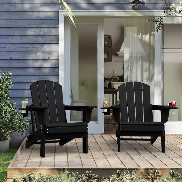 Hyleory Outdoor HDPE Folding Adirondack Chairs with 2 Cup Holders-Weatherproof Patio Accent Chair for 380 LBS Weight Capacity