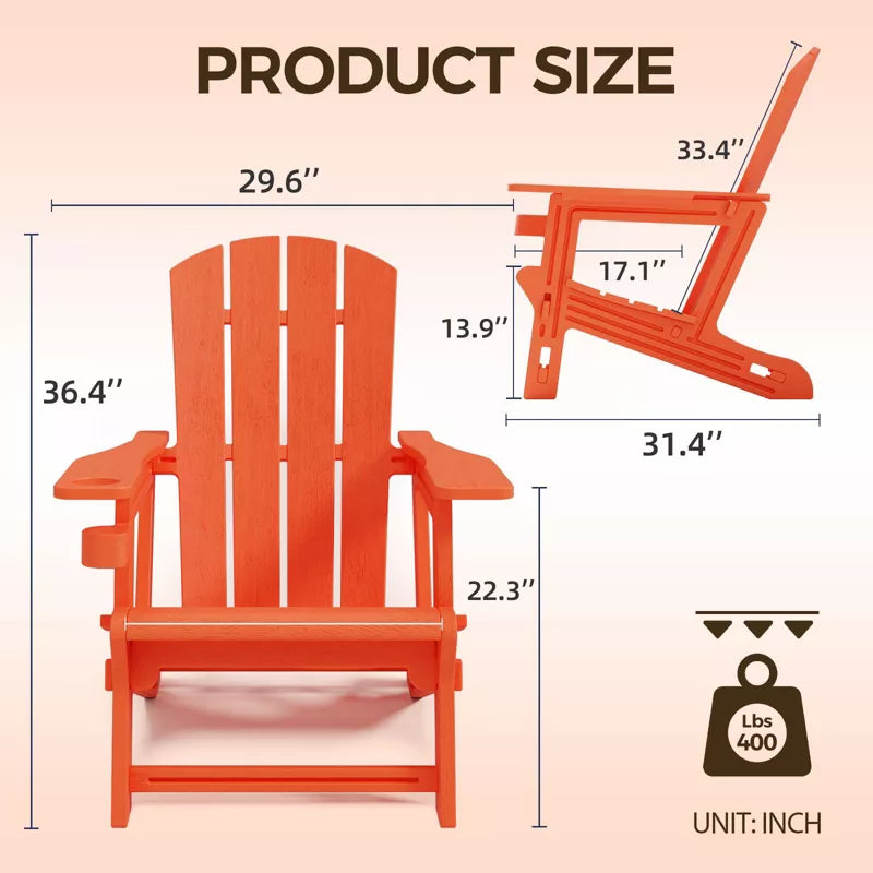 Maggift Patio Accent Chairs Folding Adirondack Chair Patio Comfortable Set for Patio Garden, Backyard Deck, Orange, 31.4"*29.6"*36.4"