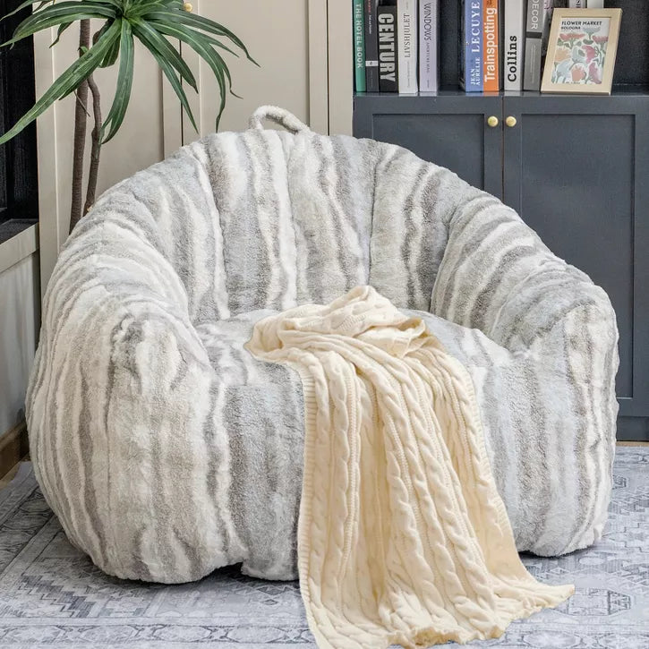 Hooseng Giant Bean Bag Chair, Faux Fur Large Bean Bag Chair with Filler, Bean Bag Couch for Adults, Oversized Arm Chair with Memory Foam