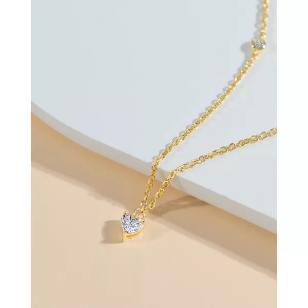 Molenia 14K Gold Heart Necklace for Women, 925 Sterling Silver Love Heart Pendant Choker Necklace Simple Jewelry Mother‘s Day Birthday Gifts for Her
