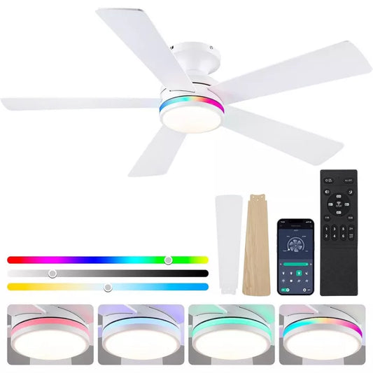 46 Inch Low Profile Ceiling Fan with 5 Blades 3 Color Temperature LED for Bedroom Living Room