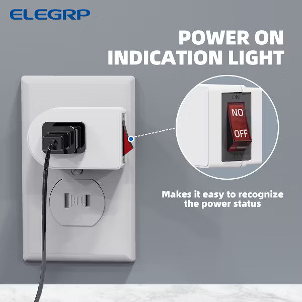 ELEGRP 15 Amp 125-Volt 3 Prong Grounded Single Outlet Adapter Plug with Red Indicator On/Off Switch, White( 4-Pack)