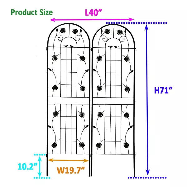 Wooakway 2 Pack Metal Garden Trellis 71" x 19.7" Rustproof Trellis for Climbing Plants Outdoor Flower Support
