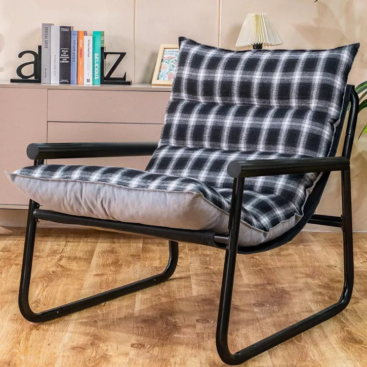 Hooseng Modern Accent Chair, Fluffy Living Room Chair with Removable Cushion, Armchair Chairs With Metal Frame for Bedroom Balcony Reading Room