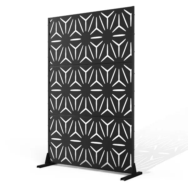 TOAOTBNBO Metal Privacy Screen with Stand, Decorative Privacy Fence Panels with Star Pattern, Outdoor Privacy Screen for Garden, Black