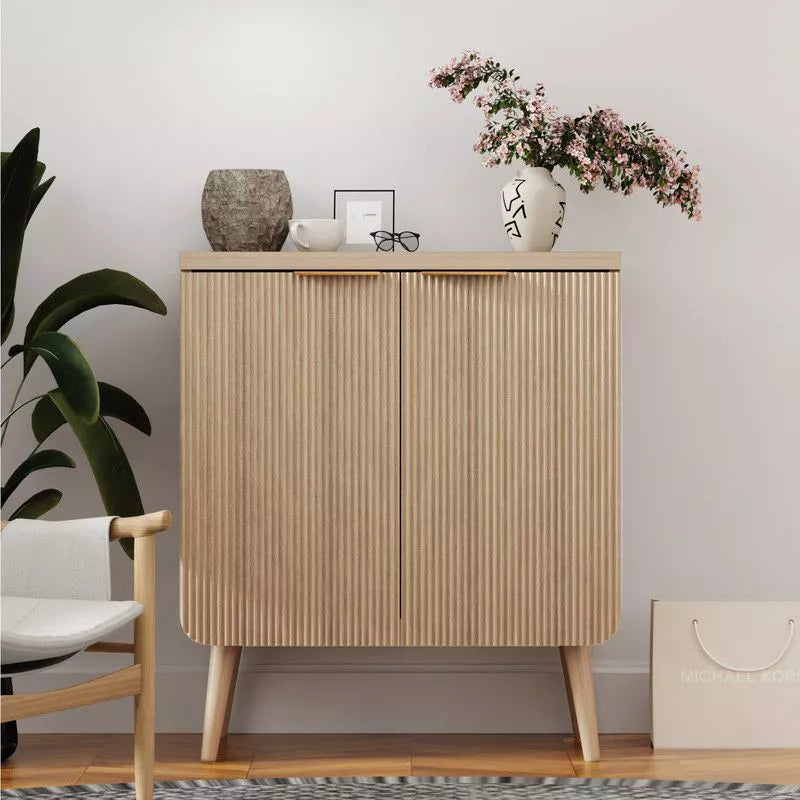 FONTOI Storage Cabinet, Sideboard Cabinet with Doors and Shelves, Buffet Cabinet with Waveform Panel for Dining Room, Wood, 23.6*11.8*27.6