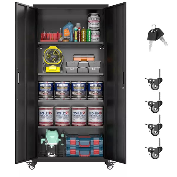 SUXXAN 73''H Garage Storage Cabinet With Wheels,steel Cabinets With 2 Doors And 4 Adjustable Shelves For Home Office, Assembly Required
