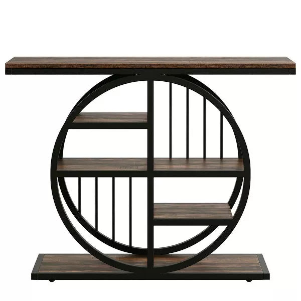 Resenkos Entryway Table, Console Sofa Table,39" Console Table, 5-Tier Entryway Table Sofa Table with Circle Base Brown