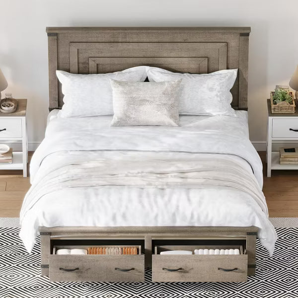 Farmhouse Bed Frame with 54" Tall Geometric Headboard