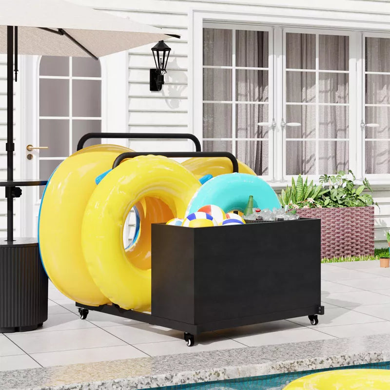 Maggift Wheelbarrows, Pool Cart with Wheels, Storage and Towel Rack, Storage Deck Box for Outdoor Patio Float,for patio, Black, 31.5"*39.4"*37.6"