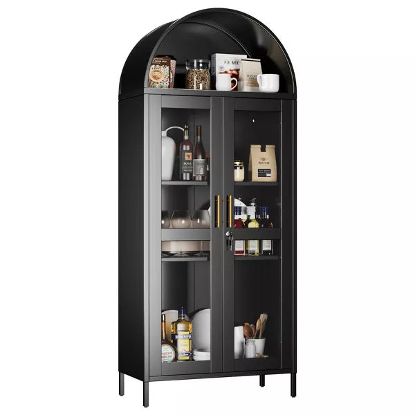 SUXXAN Metal Arched Cabinet with Glass Doors, Freestanding Display Cabinet with Adjustable Shelves, Assembly Required