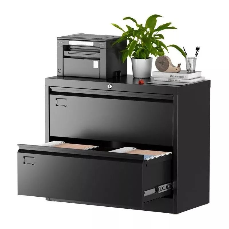 AOBABO 2 Drawer Wide Lateral File Cabinet with Lock, Suitable for Home Office School Hanging Files Letter/Legal/F4/A4 Size,Required-Assembly