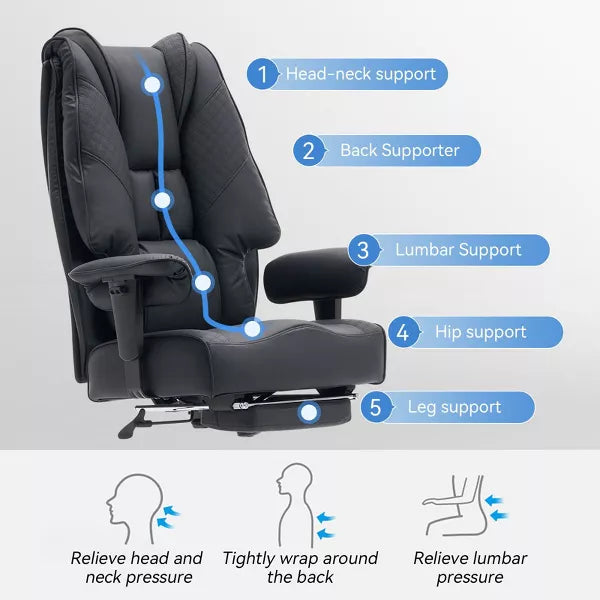 Efomao Big and Tall Ergonomic Office Chair 400lbs, Leather High Back Executive Desk Chair with Footrest