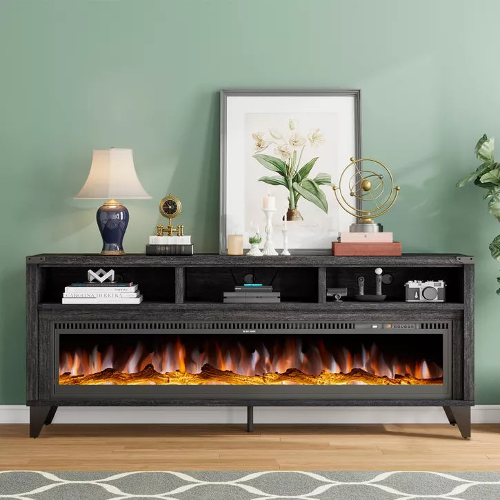 Amerlife 65" TV Stand with 60" Glass Electric Fireplace