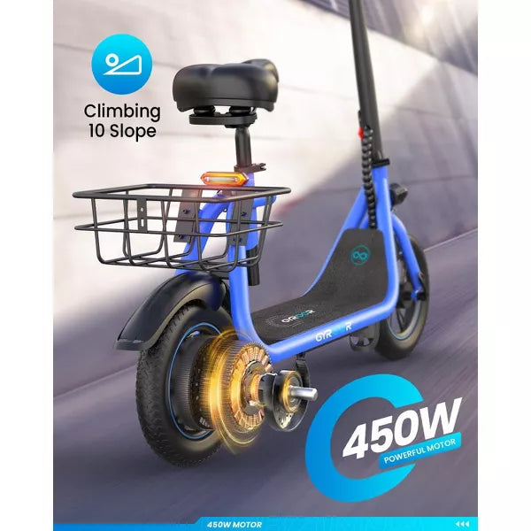 Mastgoal 450W Electric Scooter with Seat for Adults, 12 inch Commuter Electric Scooter with Basket, 280Wh Battery & 21 Mileage