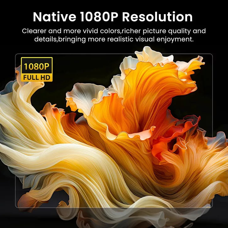 HAPPRUN Native 1080P Bluetooth Projector, Full HD Portable Outdoor Movie Projector with Built-in Speaker, Compatible with Smartphone