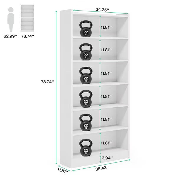 Resenkos Bookshelf, Bookcase Standing Shelf Unts,Wood Bookcase, 72" Tall Bookshelf with 6-Tier Open Storage Shelves,White(6-Tier)