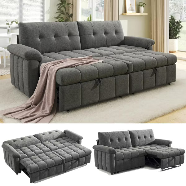AMERLIFE Convertible Sofa Bed, 4-in-1 Couch with Pull-Out Sleeper, 5-Position Backrest, Tufted Chenille, Easy 10-Min Assembly