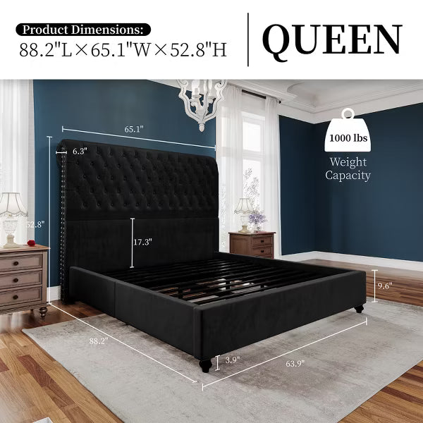 AMERLIFE Upholstered Platform Bed with 52.8'' Tall Sleigh Headboard