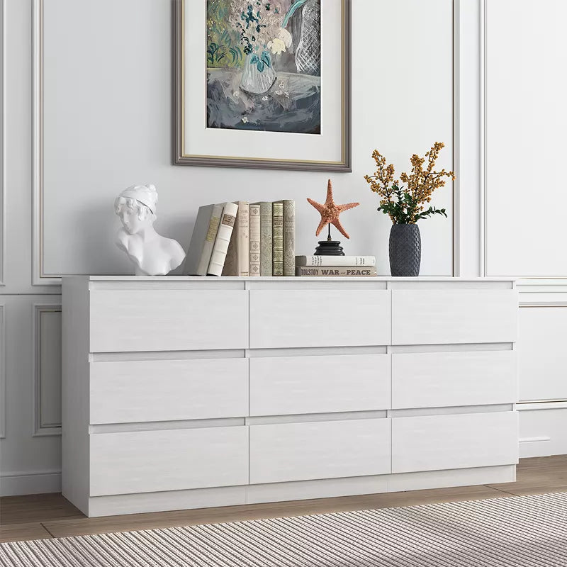CIPACHO Mid Century Modern 9 Drawer Dresser in White with Hidden Handle Perfect for Bedroom to Boost Storage and Elevate Retro Home Vibe