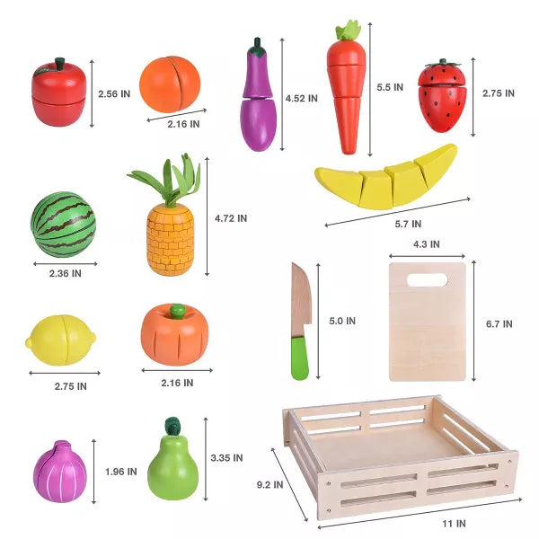 Fun Little Toys 35 PCS Wooden Cutting Food Set, Pretend Play Kitchen Accessories for Kids