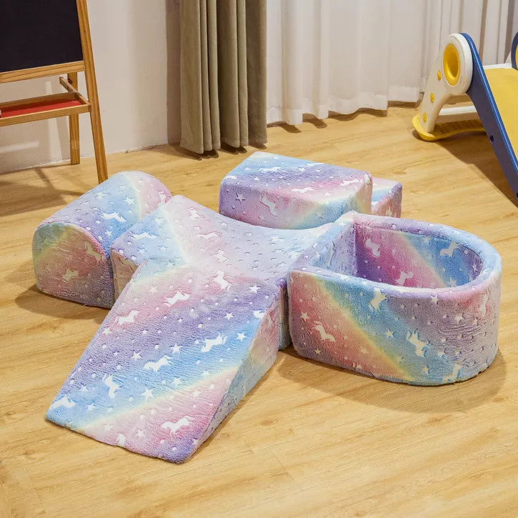 Hooseng Kids Couch, 5-in 1 Modular Sectional Toddler Playing Sofa, Multi-Combination Glow-in-The-Dark Climbing Blocks Toys