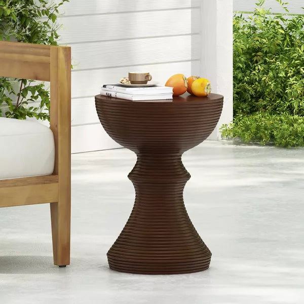 Wooakway Concrete Outdoor Side Table with Hourglass Design, Weather-Resistant Accent for Patio, Garden, or Balcony