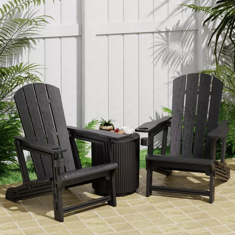 VisioGear 2-Piece Patio Adirondack Chair with Cup Holder, Outdoor Comfortable Set for Backyard, Black, 31.4"*29.6"*36.4"