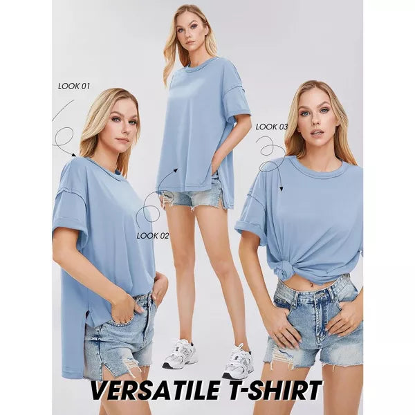 EXLURA Womens Summer Oversized T Shirts Casual Short Sleeve Loose Maternity Tops Crewneck Tunic Plus Gym Workout Top