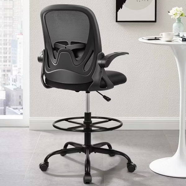 KERDOM Drafting Chair Tall Office Chair with Flip-up Armrests Executive Ergonomic Computer Chair, Black