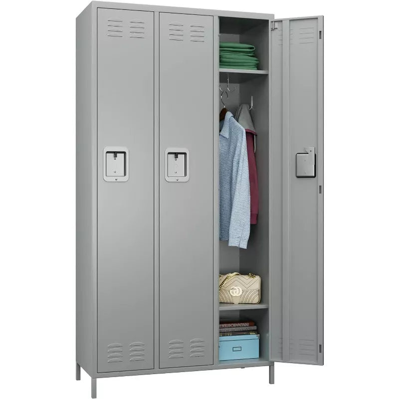 AOBABO Metal Lockers For Employees School Office Gym Home Lockers Storage,3 Doors Lockers With 6 Shelves And 6 Hooks, Assembly Required, Black
