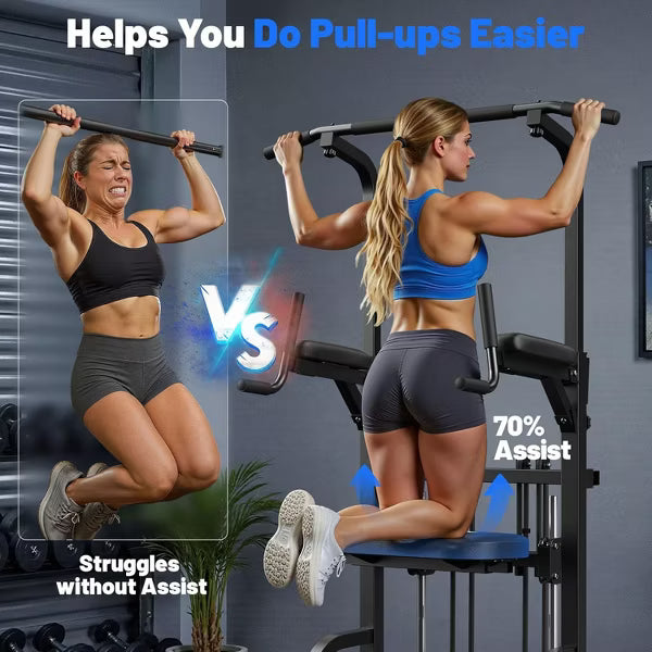 Sportsroyals Power Tower Pull Up Bar Station, 450LBS Stable Pull Up Dip Station for Home Gym Strength Training Equipment