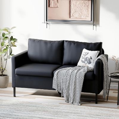 TYBOATLE 51" Modern Small Loveseat Sofa, 2‑Seater Fabric Couch with Iron Legs for Apartment, Office, Dorm, or Bedroom, Black