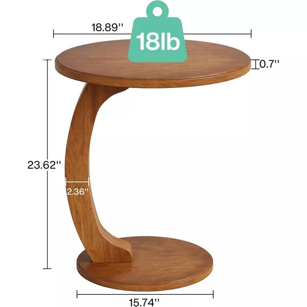 Tribesigns Round Side Table, Wooden C-Shaped End Table, Mid-Century Couch Side Table, Small Boho Side Table for Living Room, Bedroom
