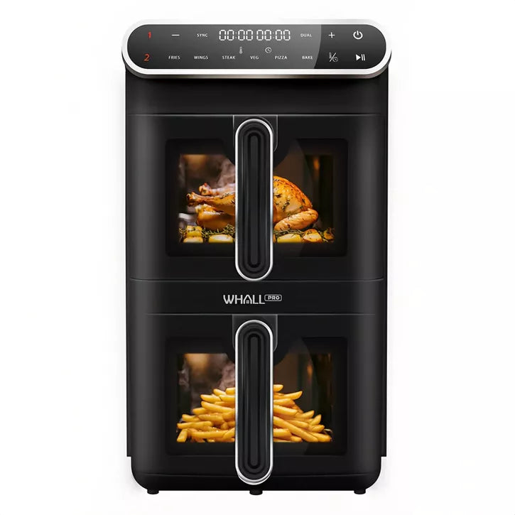 WHALL® 12QT 2-Basket Air Fryer with DualZone – Independent Cook, 9+4 Cooking Presets, Visible Windows, One-Touch Smart Control, 1560W