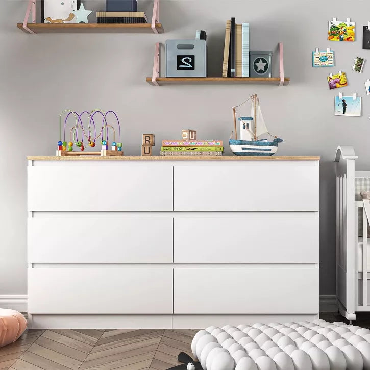 CIPACHO Modern White Roomy Storage Chest 6 Drawer Double Dresser Perfect for Bedroom Closet Living Room to Clear Clutter and Brighten Home Vibe