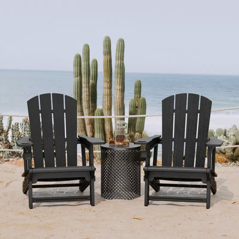 VisioGear 2-Piece Patio Adirondack Chair with Cup Holder, Outdoor Comfortable Set for Backyard, Black, 31.4"*29.6"*36.4"