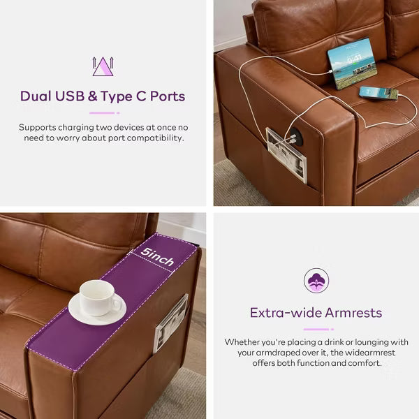 TYBOATLE 88" Faux Leather L-Shaped Sectional Sofa, Comfy Modular Couch with Chaise & USB, Convertible Sofa for Living Room, Bedroom, or Small Spaces