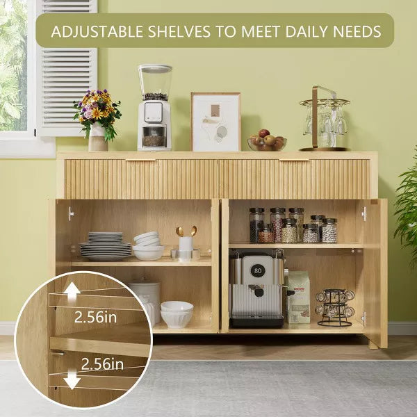 Gikpal 55’’ Modern Fluted Sideboard Cabinet, Entryway Table, Wooden Dresser for Bedroom with 2 Drawers & 2 Adjustable Shelves, Dining Room, Kitchen