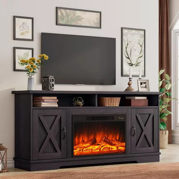 63" Farmhouse TV Stand with 26" Fireplace, for TVs up to 73" for Living Room