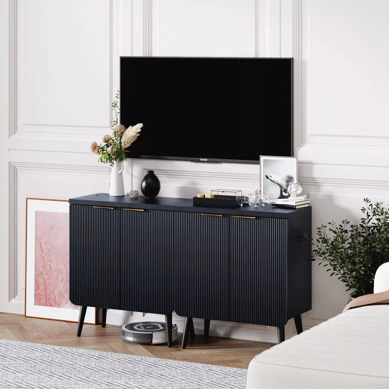 FONTOI Storage Cabinet, Sideboard Cabinet with Doors and Shelves, Buffet Cabinet with Waveform Panel for Dining Room, Black, 23.6*11.8*27.6