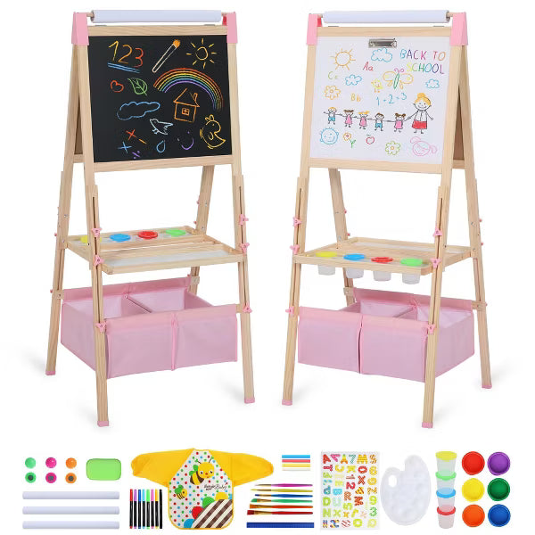 Kinder King Kids Art Easel Double-Sided Art Easel with Whiteboard and Chalkboard for Painting