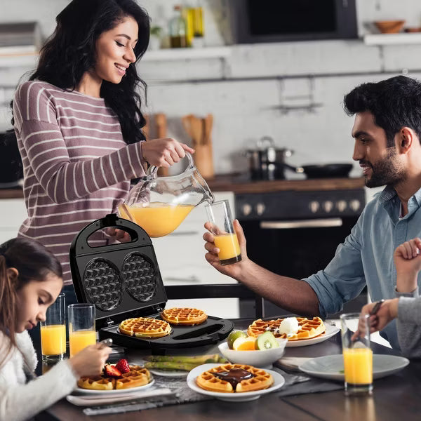 OSTBA Mini Waffle Maker, 750W, Double 4-Inch Belgian Waffles, Nonstick Plates, Compact, Easy to Clean, Ideal for Kids & Family Breakfast