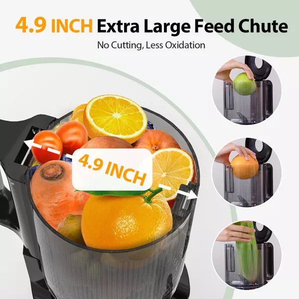 AeittoMega4 Slow Juicer Machines, 4.9" Extra Large Feed Chute for Whole Fruits and Vegetables
