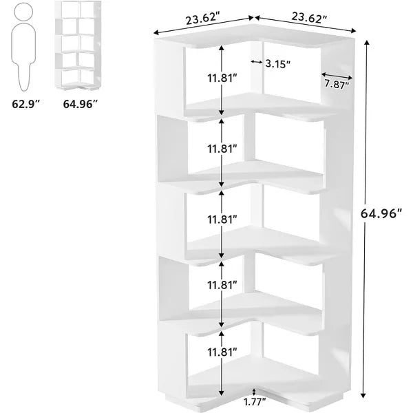 Tribesigns 64.9" Corner Bookshelf, 6-Tier Bookcase with Anti-Drop Panel, Freestanding L-Shaped Storage Display Shelf
