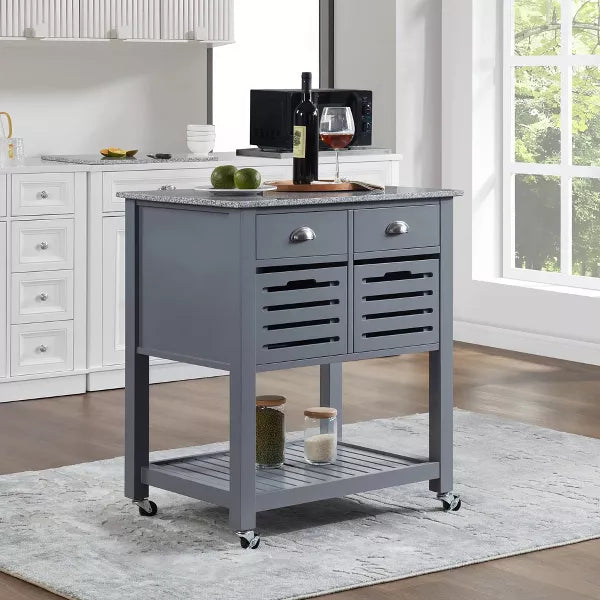 Wooakway 36"H Mobile Indoor Kitchen Island Serving Cart with Underneath Breathable Storage Bin Drawer Marble Top 360¡ãSwivel Lockable Casters
