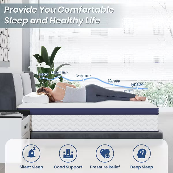 JOYRACER 12" Medium Firm Pillow Top Cooling Gel Hybrid Mattress With Certipur-US Certified Foam
