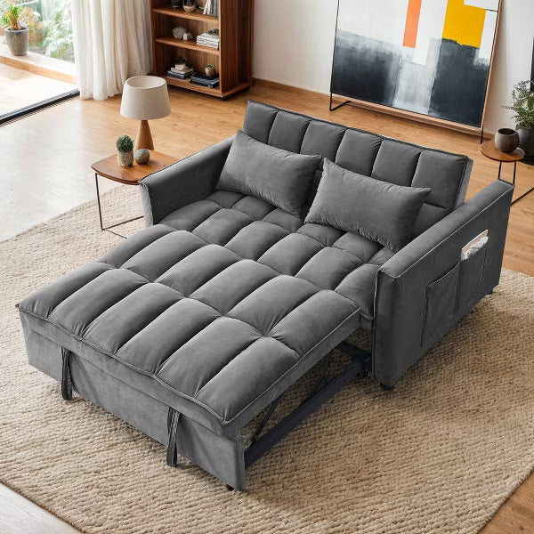 Resenkos 54 Inch Adjustable Backrest Sofa, Sofa Bed, Futon Sofa with Double Armrest and Pouch, Variable Bed for Living room, Bedroom, Gray